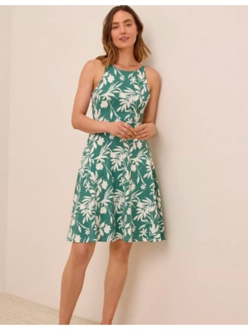 Pact Women's Medium Green Organic Cotton Blend Fit & Flare Twist Back Dress